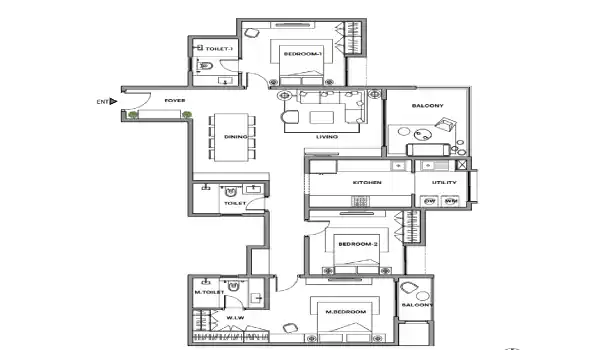 Assetz Miru and Miyo Apartment 3 BHK Floor Plan 1774 Sq. ft. by Assetz Property Group located at Yelahanka, next to SH 9, Bangalore Karnataka