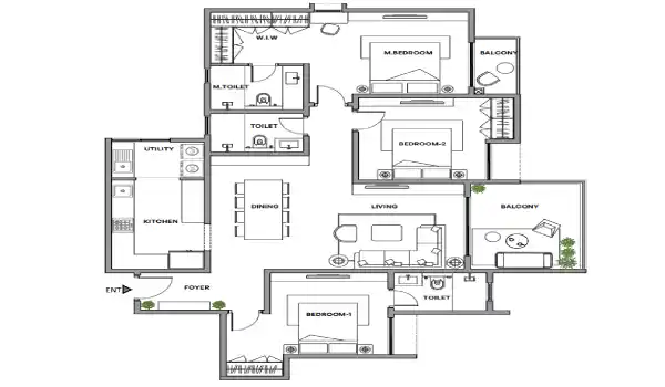 Assetz Miru and Miyo Apartment 3 BHK Floor Plan 1841 Sq. ft. by Assetz Property Group located at Yelahanka, next to SH 9, Bangalore Karnataka