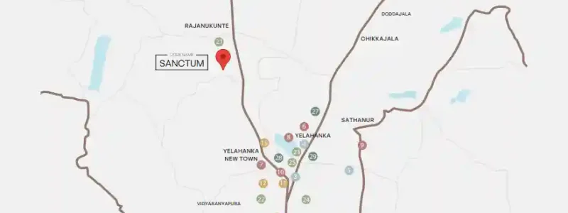 Assetz Miru and Miyo Apartment Location Map With Landmarks by Assetz Property Group located at Yelahanka, next to SH 9, Bangalore Karnataka